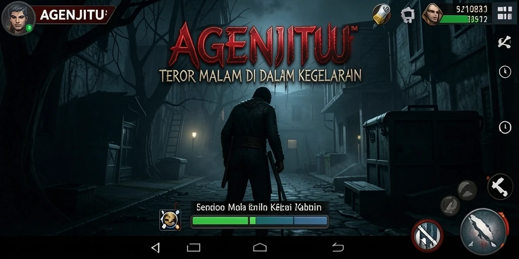 Screenshot gameplay AGENJITU menunjukkan suasana horor yang mencekam.