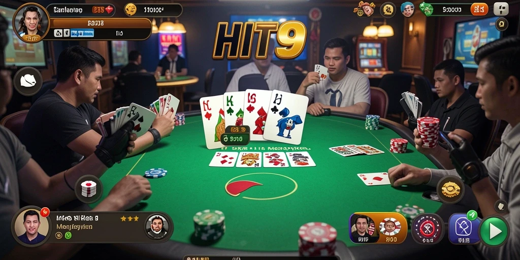 Screenshot gameplay HIT9 yang menampilkan suasana seru permainan Poker.