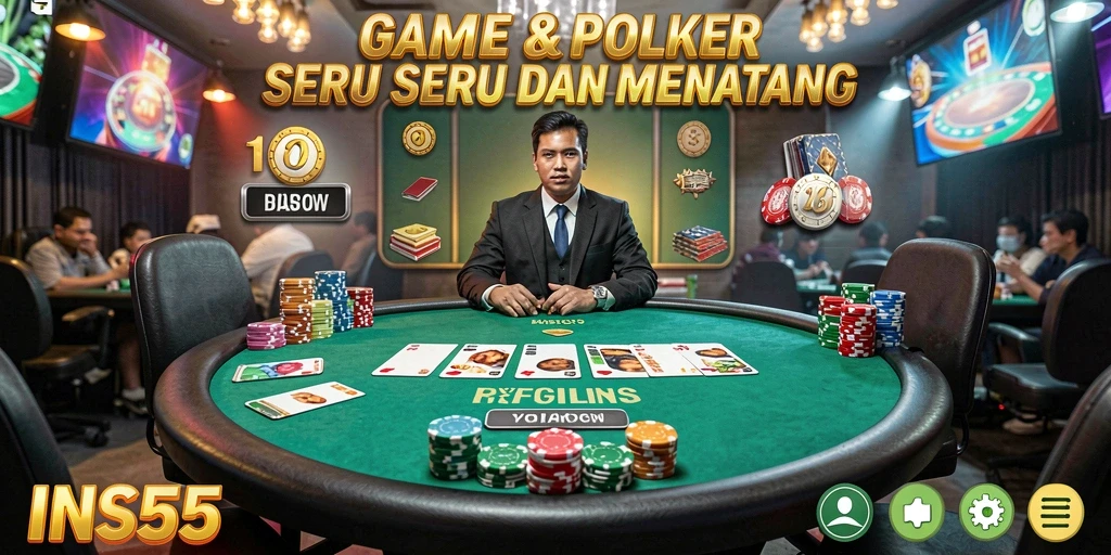 Screenshot utama INS55 menunjukkan gameplay poker yang menarik dan mendebarkan.