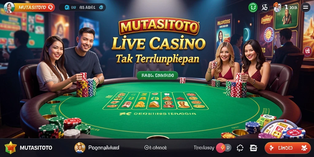 Screenshot gameplay MUTASITOTO menunjukkan dealer langsung dan interaksi seru di Live Casino.