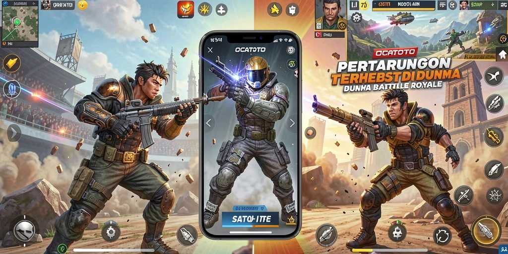 Tangkapan layar permainan OCATOTO yang menampilkan aksi Battle Royale yang mendebarkan.