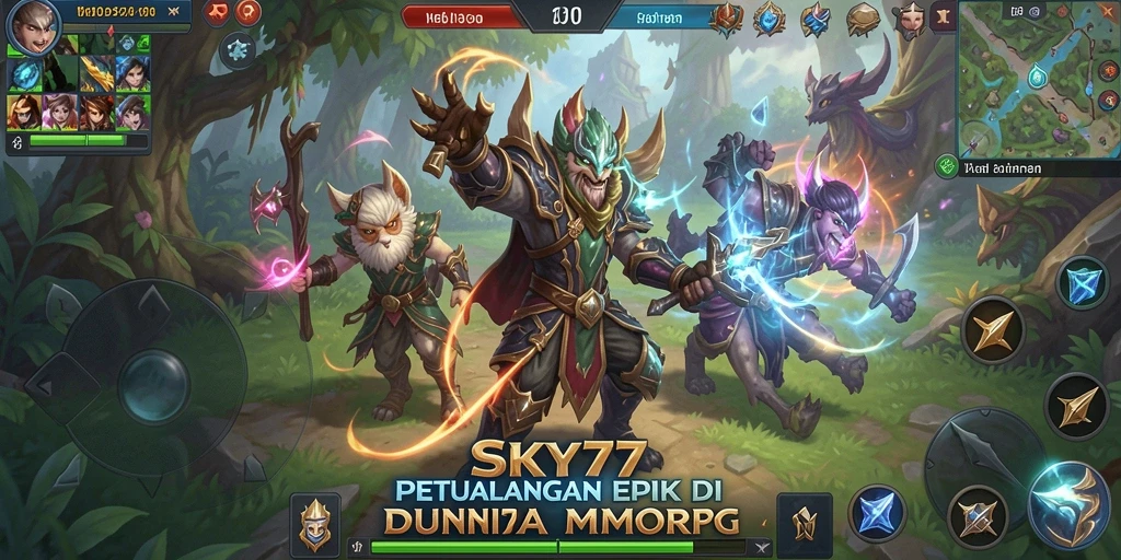 Screenshot gameplay <strong>SKY77</strong> yang menampilkan aksi pertempuran hebat di dunia MMORPG.