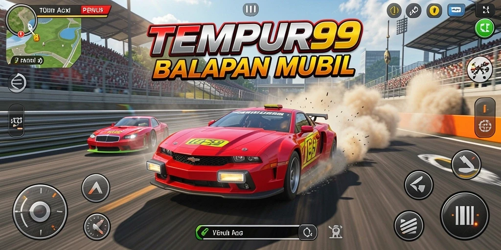 Gameplay mendebarkan balapan mobil di TEMPUR99.