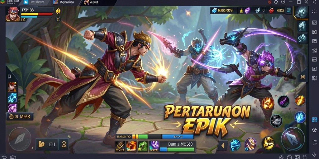 Tampilan seru dan dinamis gameplay TKP188 di arena MOBA.