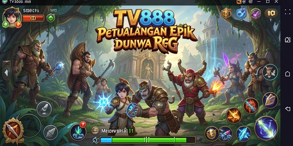 Tangkapan layar utama TV888 menampilkan aksi RPG yang epik di dunia fantasi.
