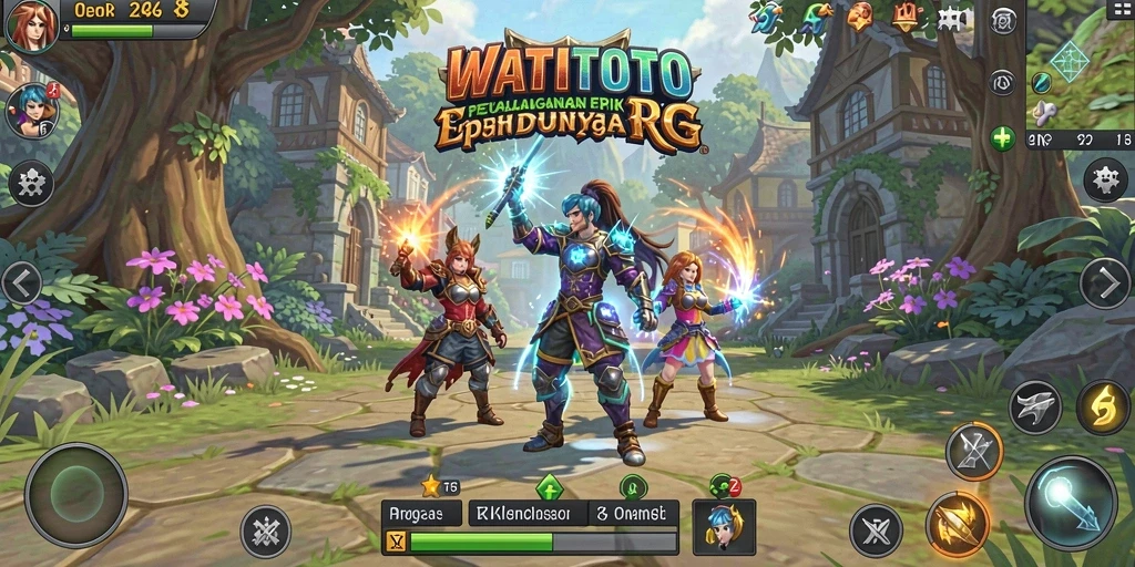 Tampilan gameplay menakjubkan dari WATITOTO saat karakter bertarung dengan musuh.