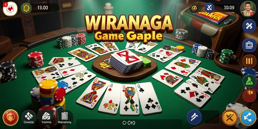 Screenshot gameplay WIRANAGA yang menampilkan pertandingan Gaple yang seru.