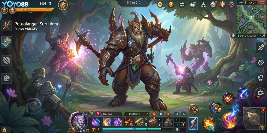 Screenshot gameplay YOYO88 menampilkan aksi epik dan dunia fantasi yang kaya.